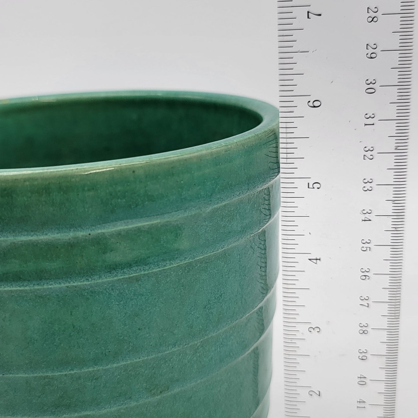 Vintage Ribbed Green Pottery Planter Pot
