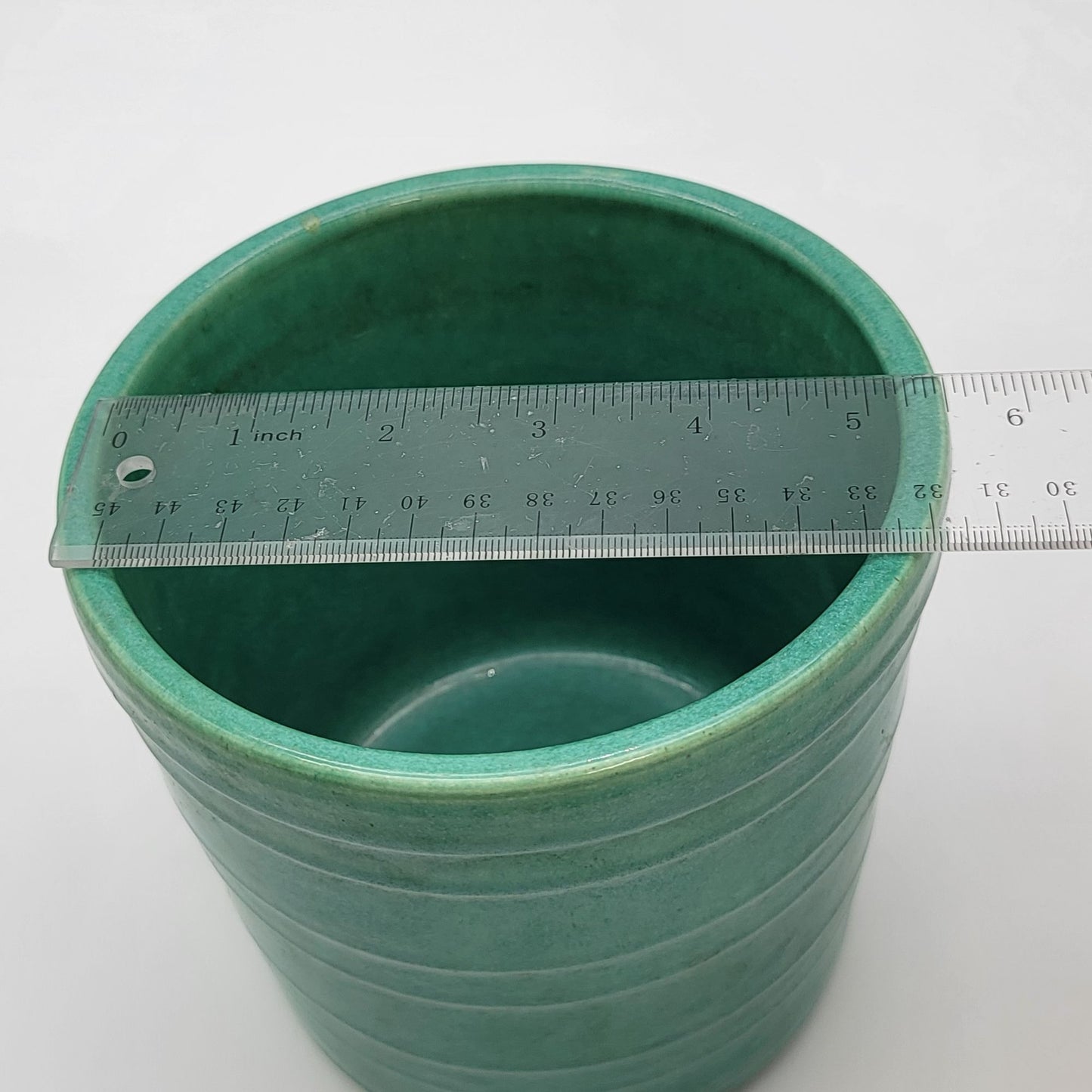 Vintage Ribbed Green Pottery Planter Pot