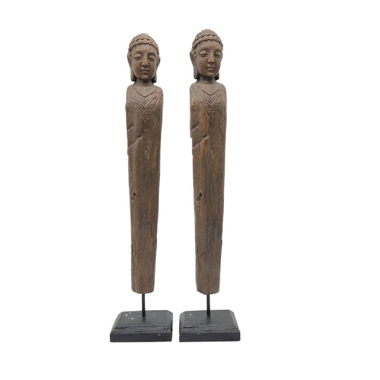 Vintage Hand-Carved Wooden Buddha Statues