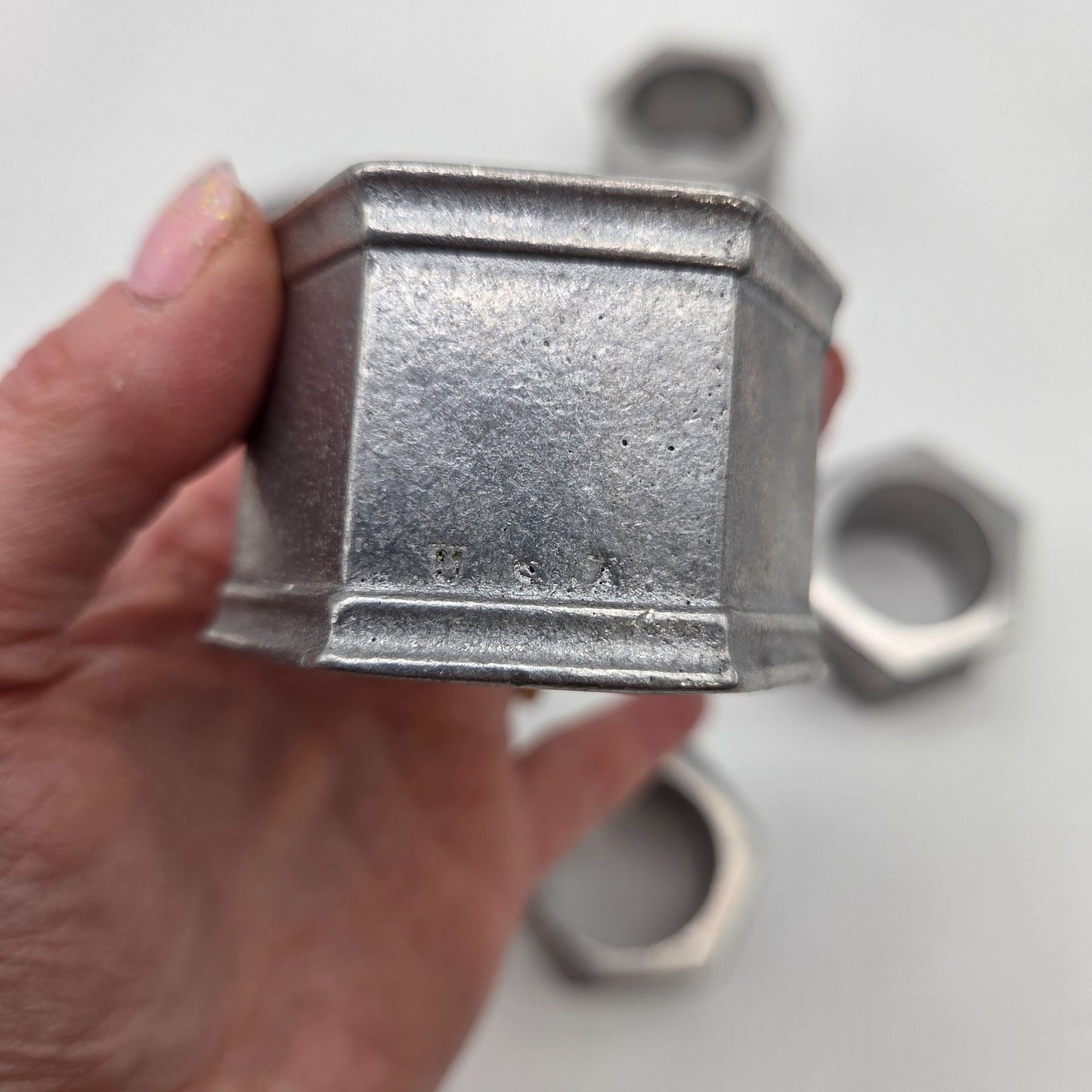 Wilton Armetale Hexagonal Pewter Napkin Rings Set Of 6