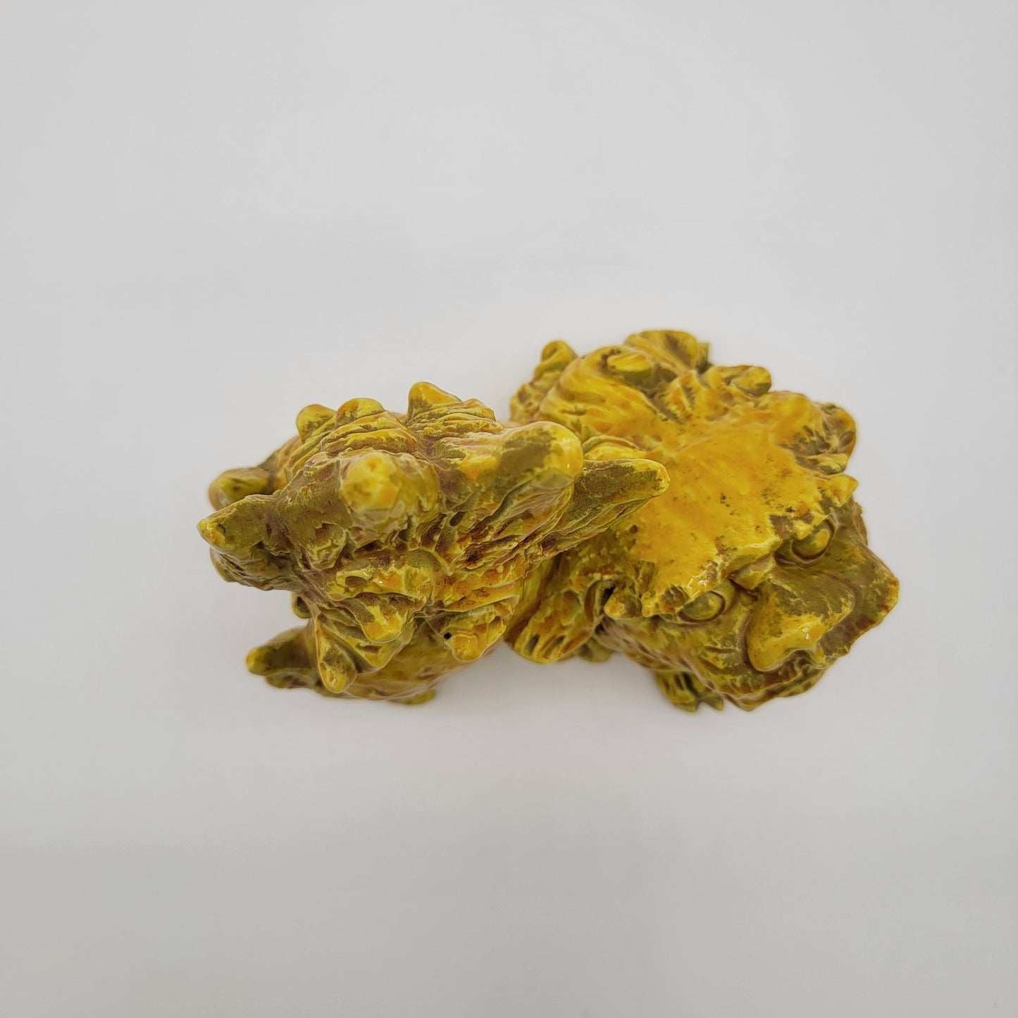 Vintage Yellow Pottery Foo Dog Guardian Lion Statue