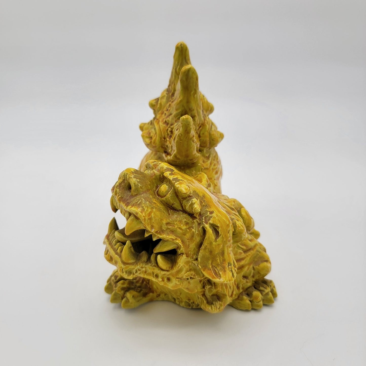 Vintage Yellow Pottery Foo Dog Guardian Lion Statue
