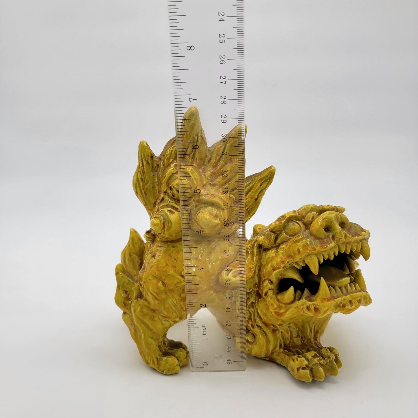 Vintage Yellow Pottery Foo Dog Guardian Lion Statue
