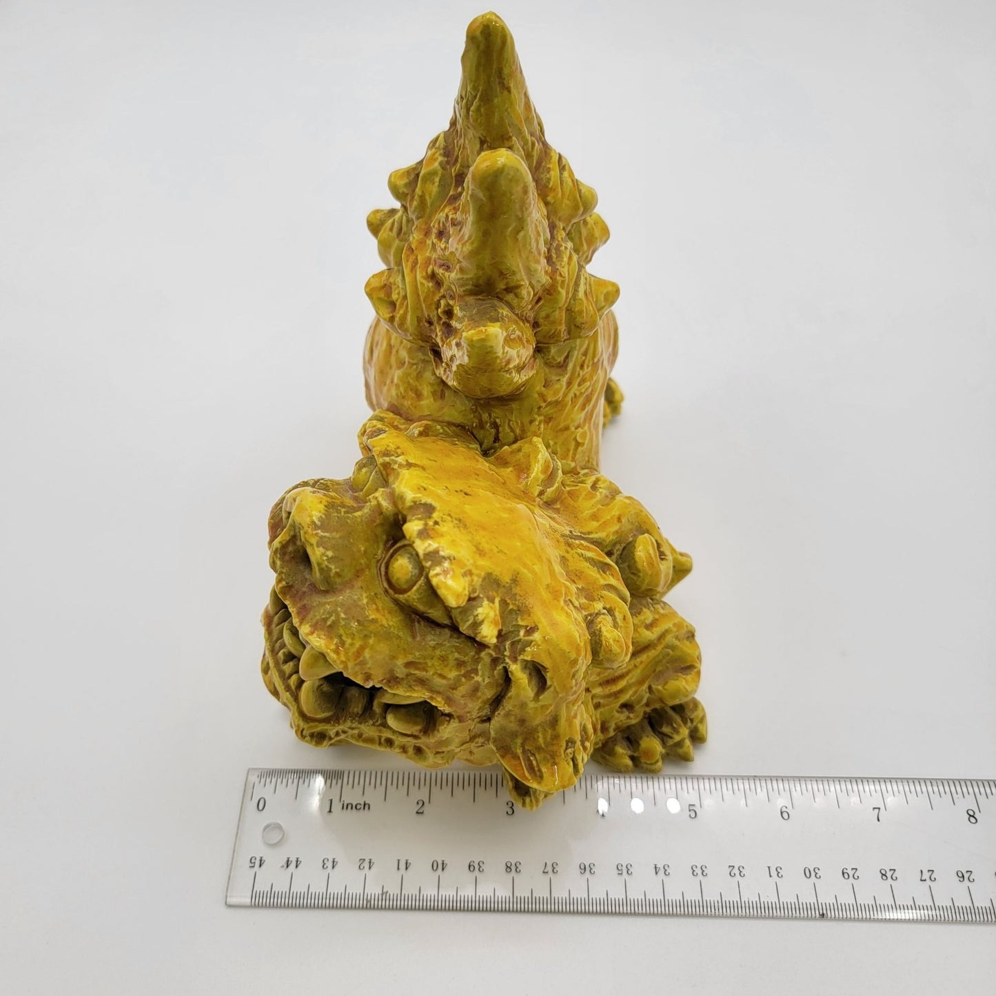 Vintage Yellow Pottery Foo Dog Guardian Lion Statue