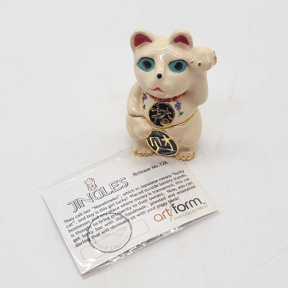 Objet D'Art Jingles Lucky Cat Trinket Box Artform No. 126