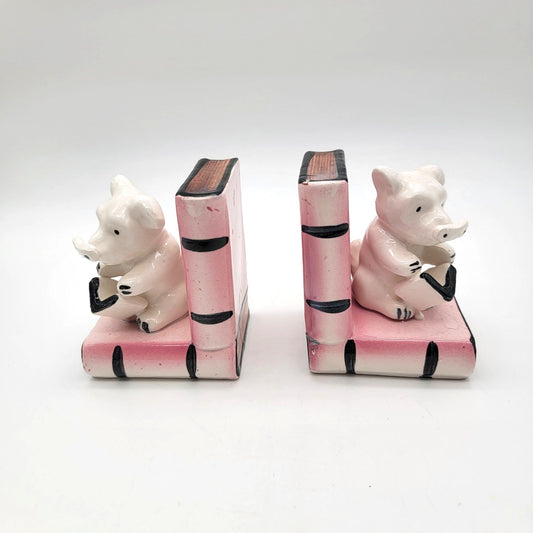 Vintage White Terrier Dogs Reading Books Bookends Made in Japan