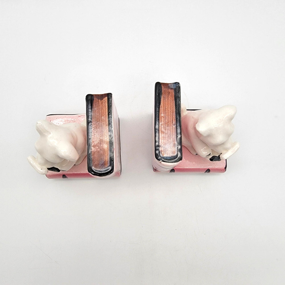 Vintage White Terrier Dogs Reading Books Bookends Made in Japan