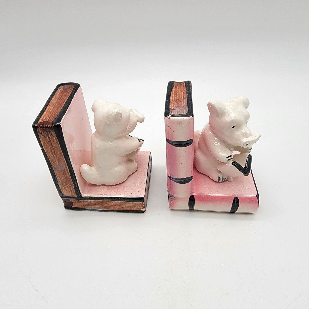 Vintage White Terrier Dogs Reading Books Bookends Made in Japan