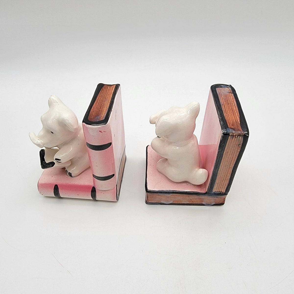 Vintage White Terrier Dogs Reading Books Bookends Made in Japan