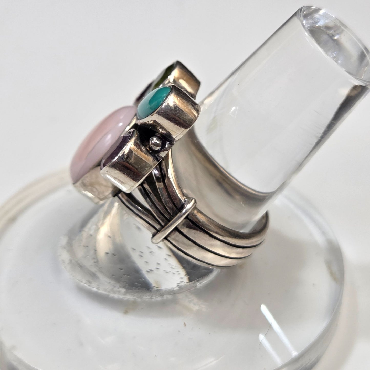Signed PB Multi-Gemstone 925 Silver Ring