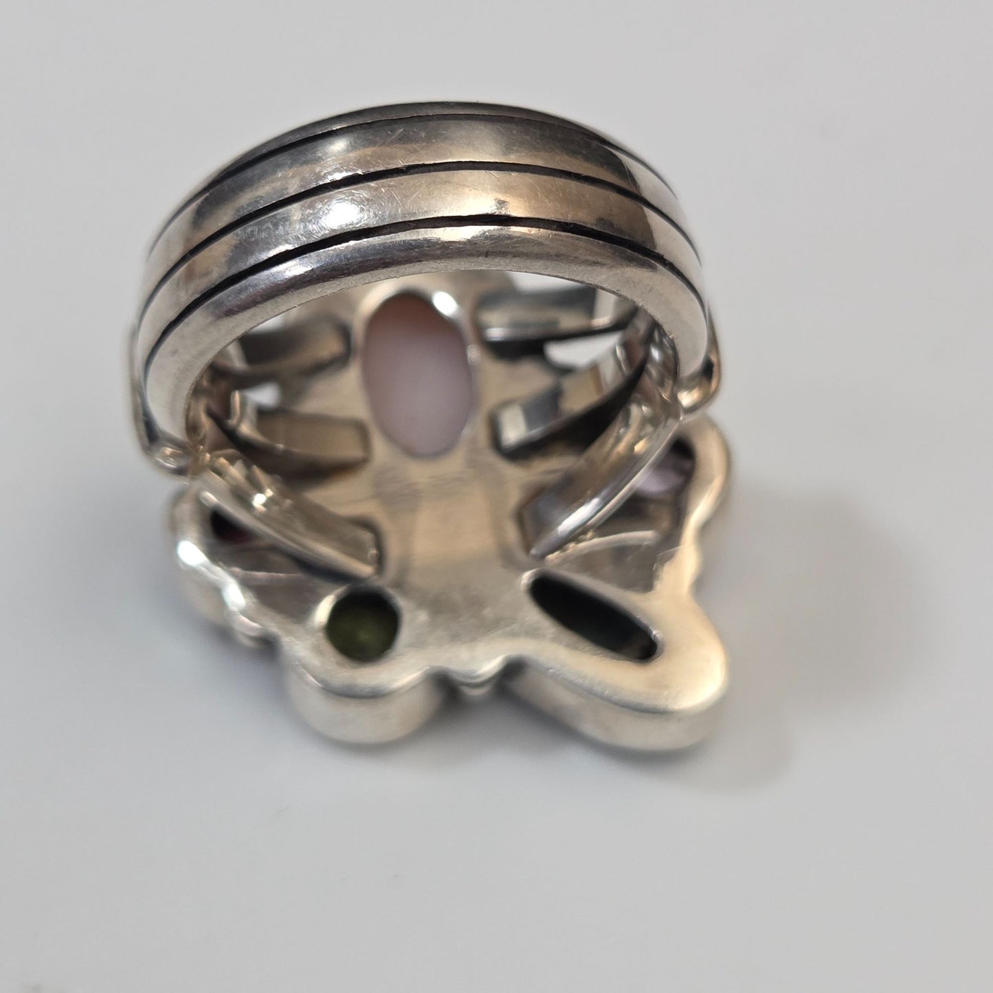 Signed PB Multi-Gemstone 925 Silver Ring