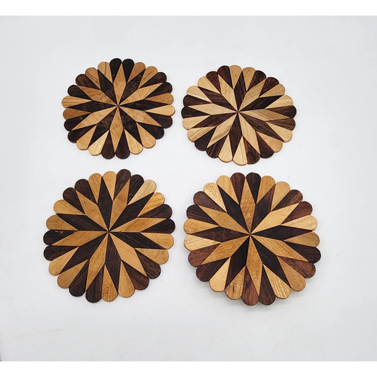 Handcrafted Wooden Trivets Set Of 4 With Intricate Geometric Pattern