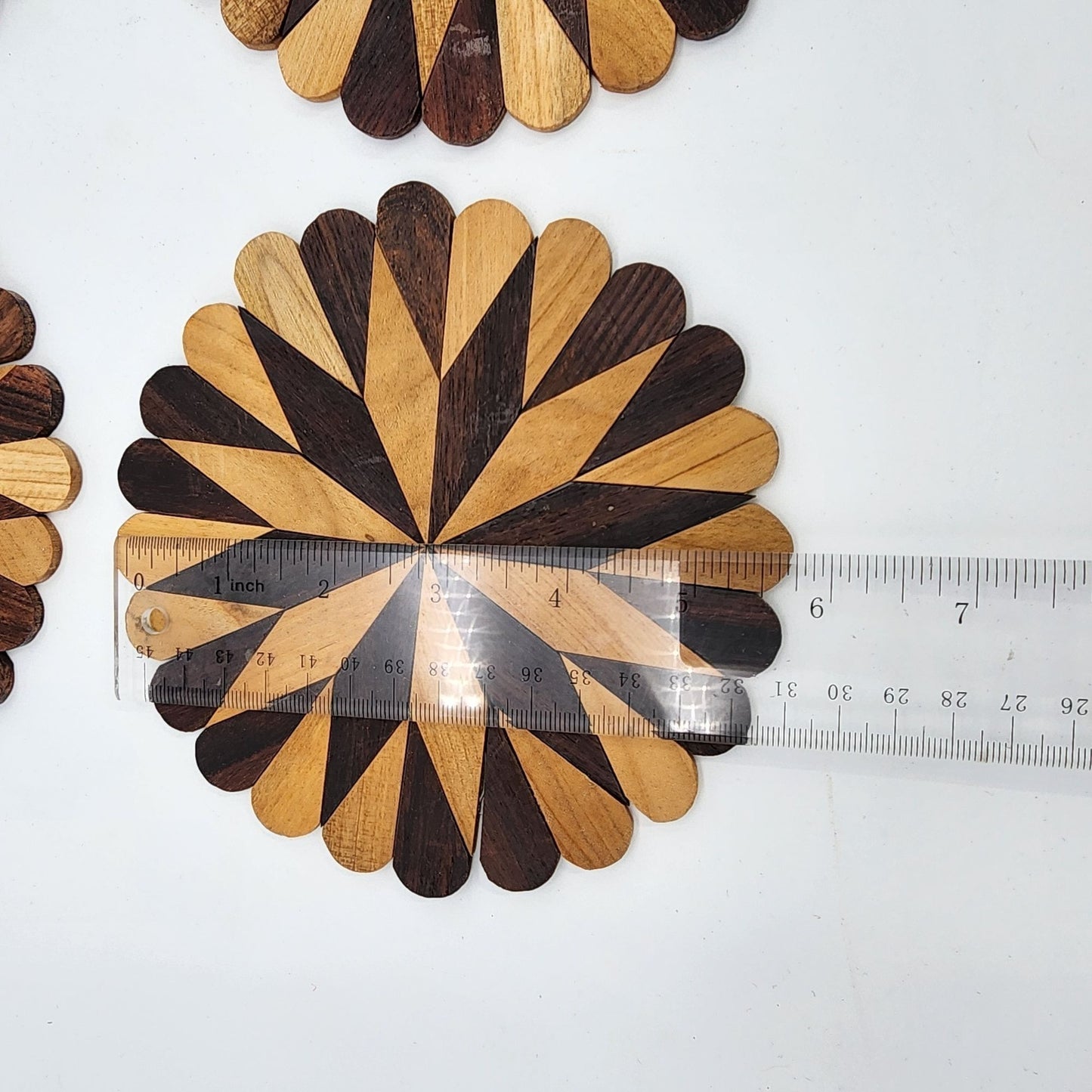 Handcrafted Wooden Trivets Set Of 4 With Intricate Geometric Pattern