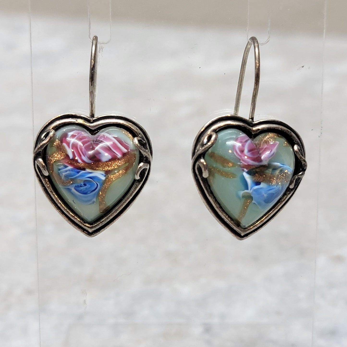 Sterling Silver Murano Glass Heart Earrings