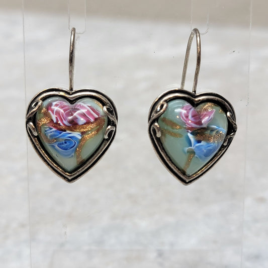 Sterling Silver Murano Glass Heart Earrings