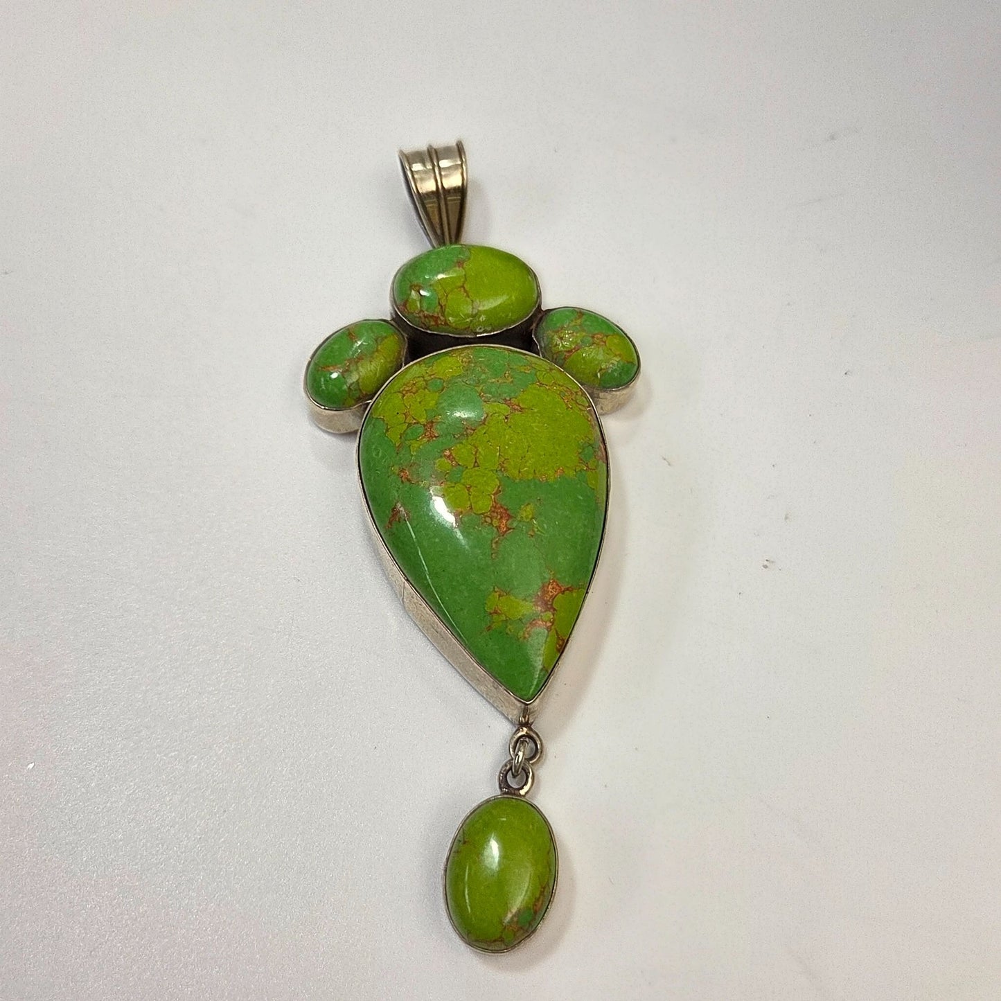 Hand-Crafted Artisan Green Mojave Turquoise Gemstone Silver-Tone Pendant