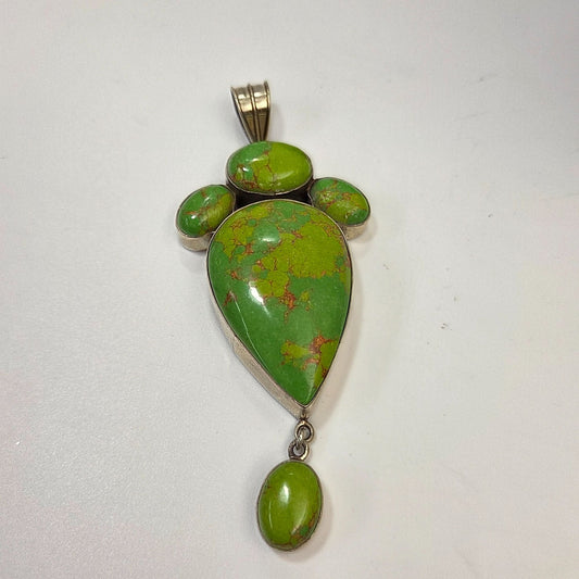 Hand-Crafted Artisan Green Mojave Turquoise Gemstone Silver-Tone Pendant