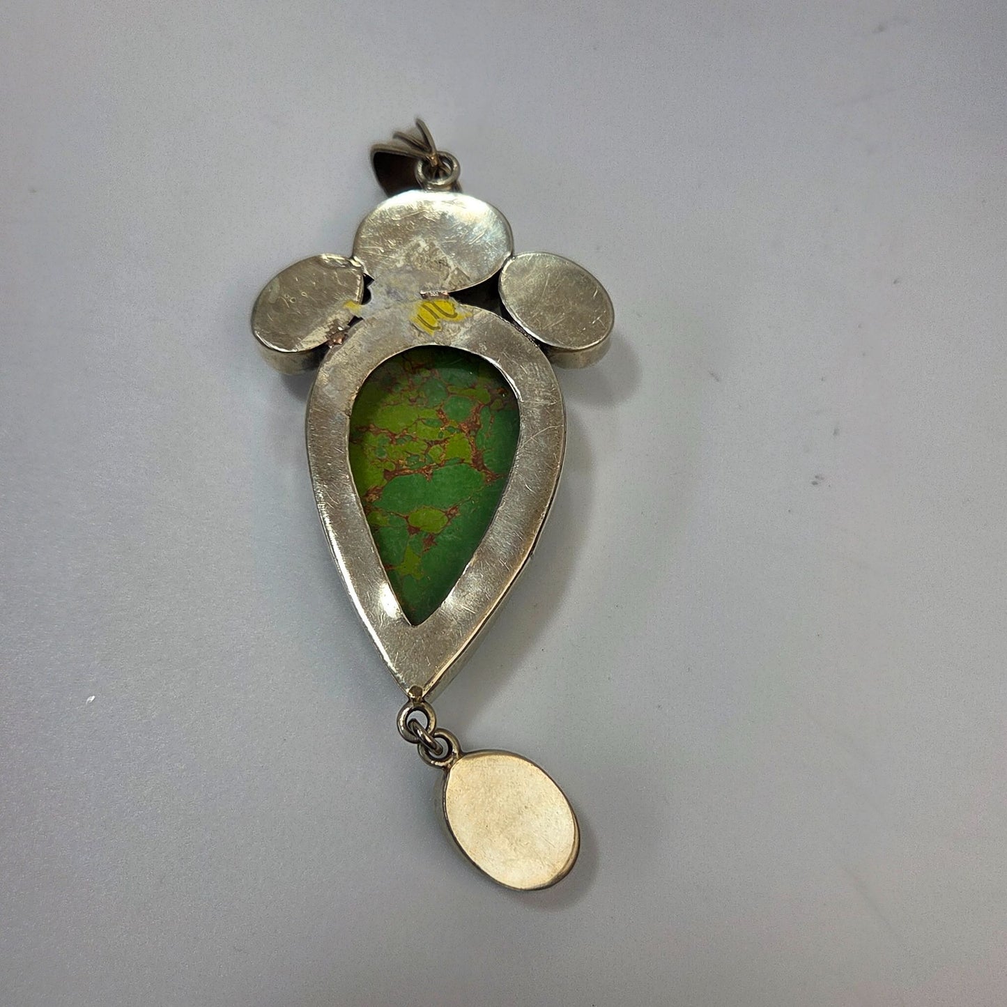 Hand-Crafted Artisan Green Mojave Turquoise Gemstone Silver-Tone Pendant