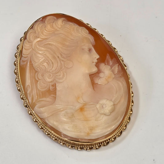 Antique 1920s-1930s 14K Yellow Gold Carnelian Shell Cameo Brooch Pendant 20.3g