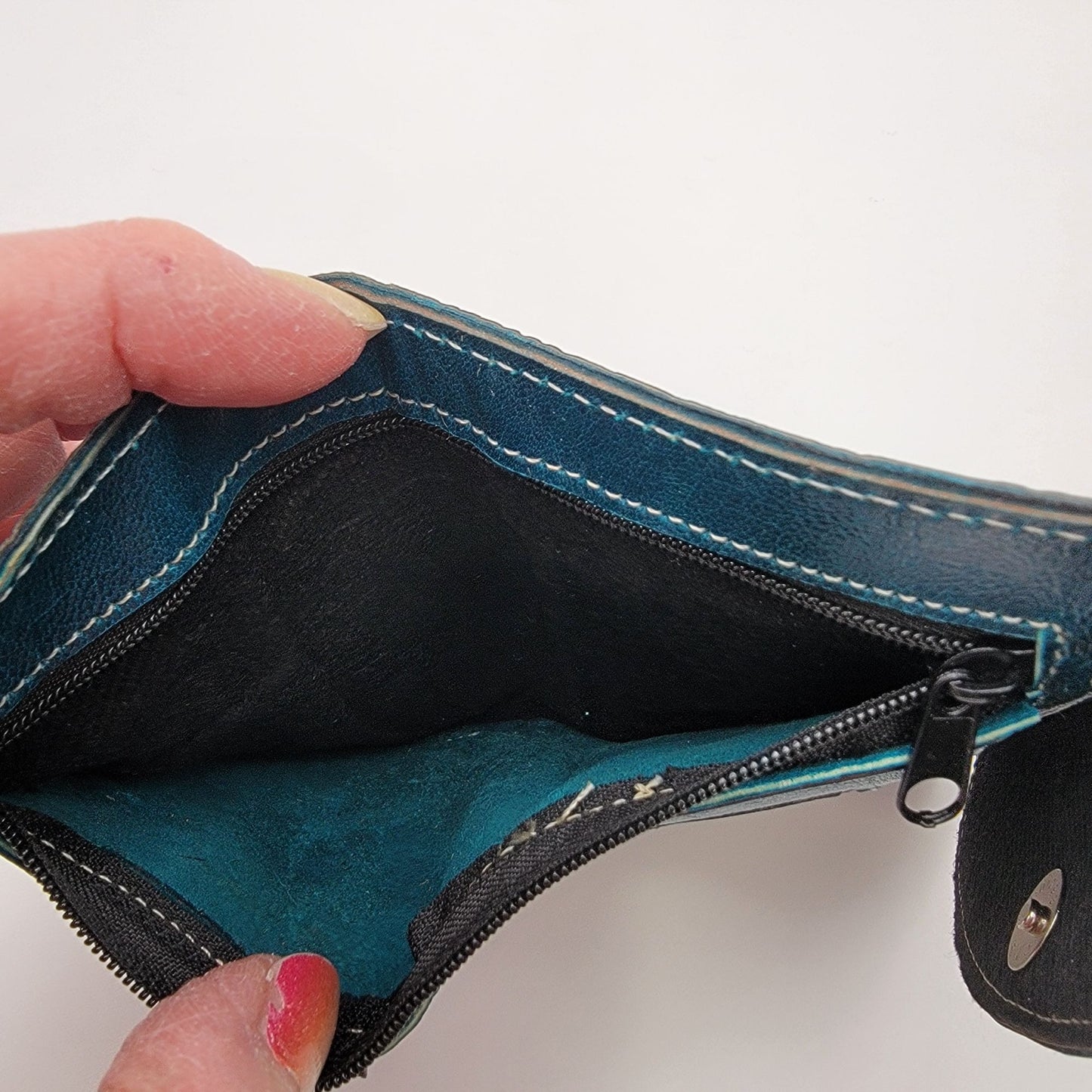 Mexican Tooled Blue Leather Tri-Fold Wallet