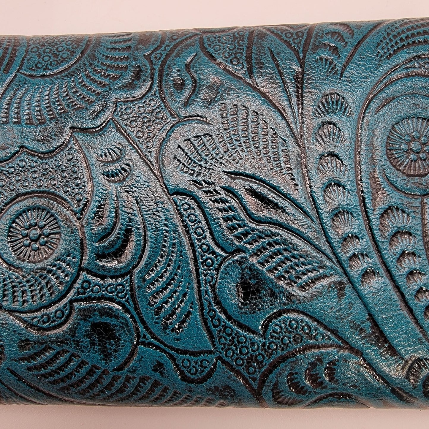 Mexican Tooled Blue Leather Tri-Fold Wallet