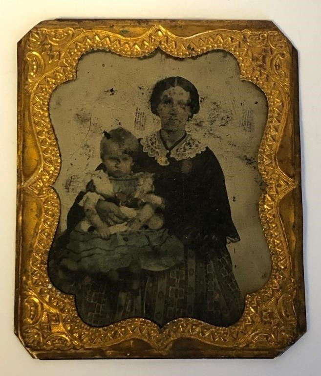 Antique Tin Type Photograph mother and Child