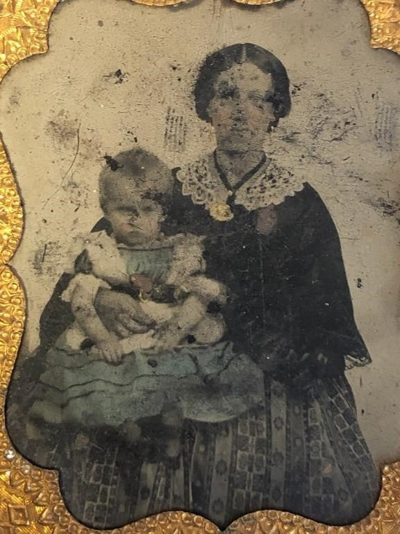 Antique Tin Type Photograph mother and Child