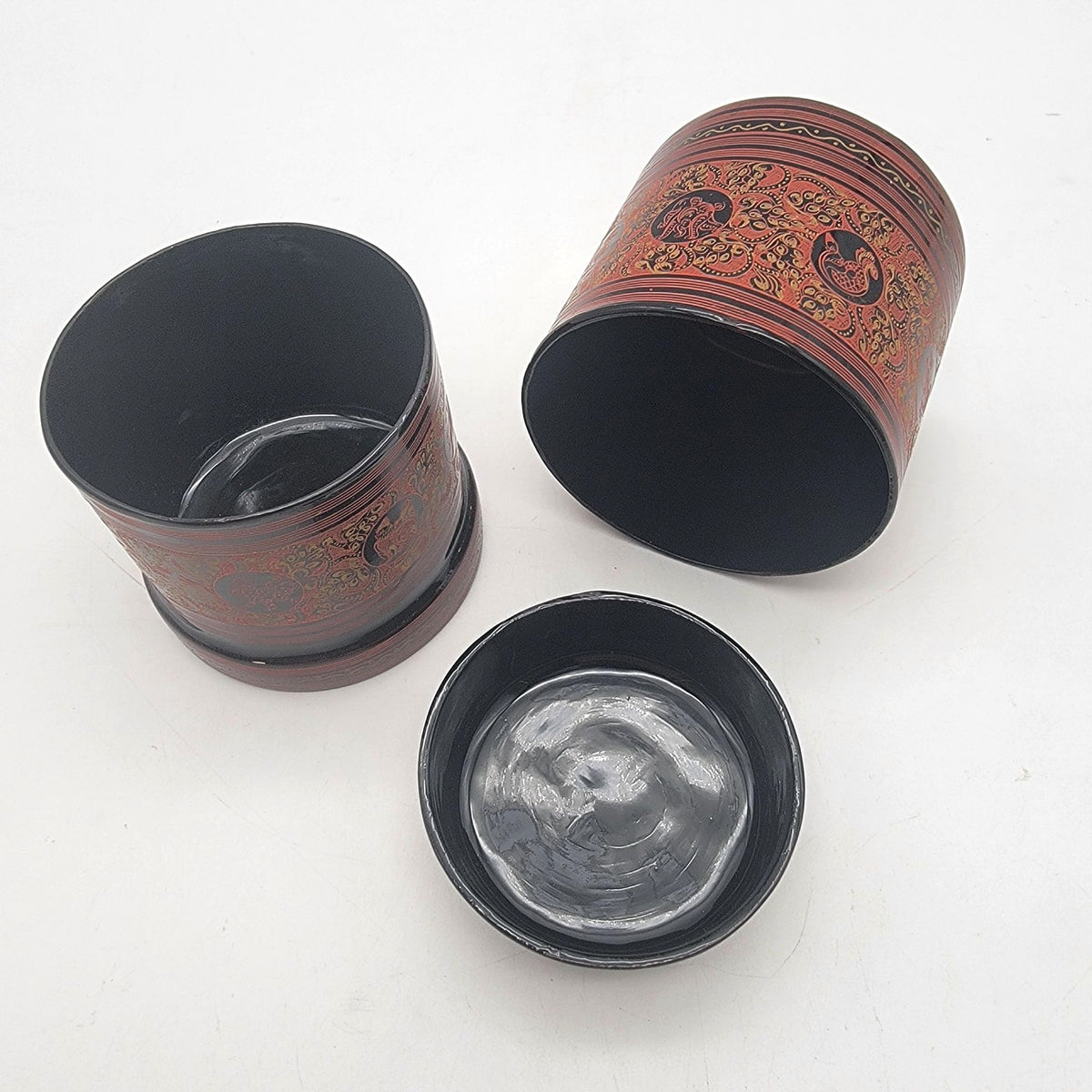 Vintage Small Red Burmese Lacquerware Betel Nut Box Container
