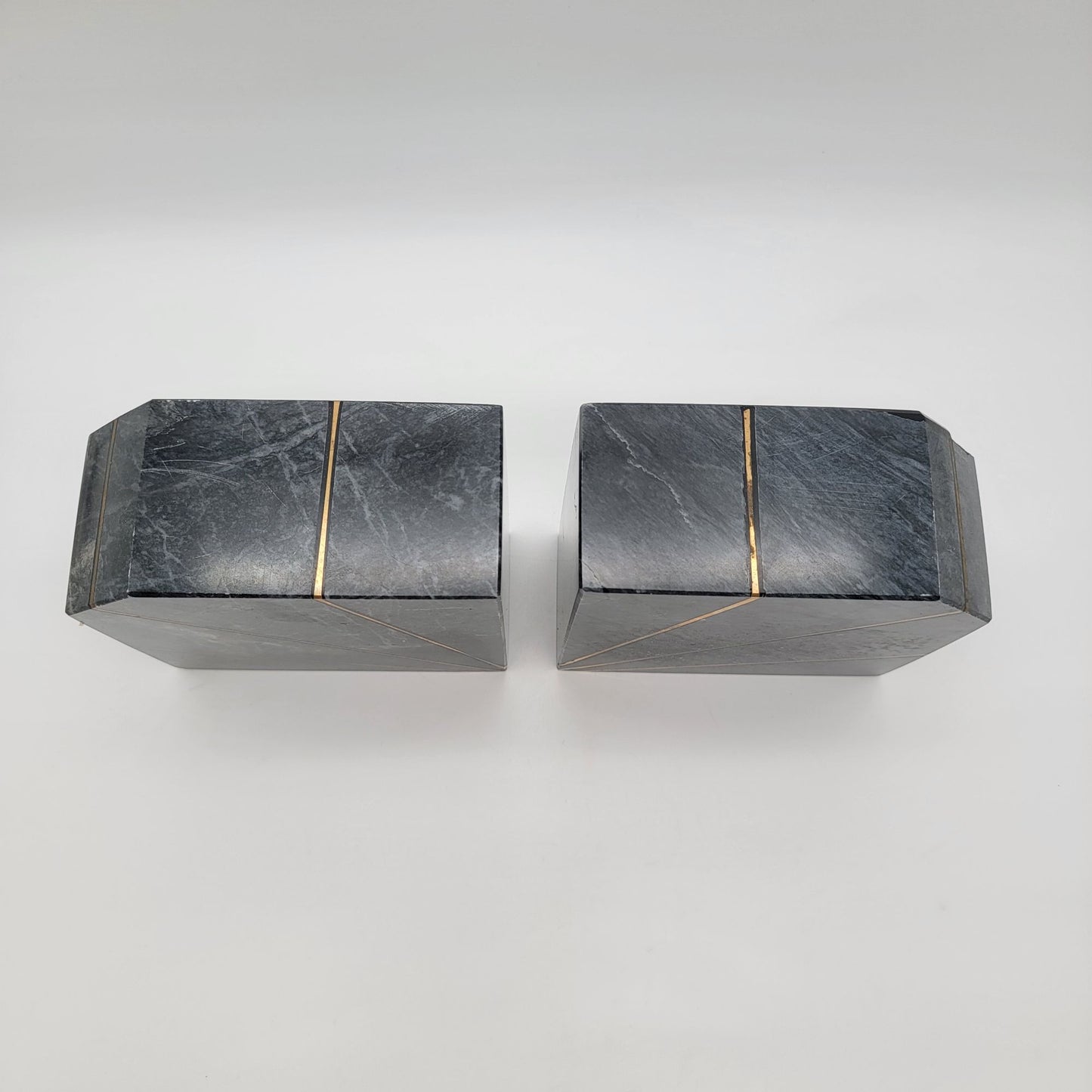 Art Deco Revival Karachi Black Marble Brass Inlay Bookends