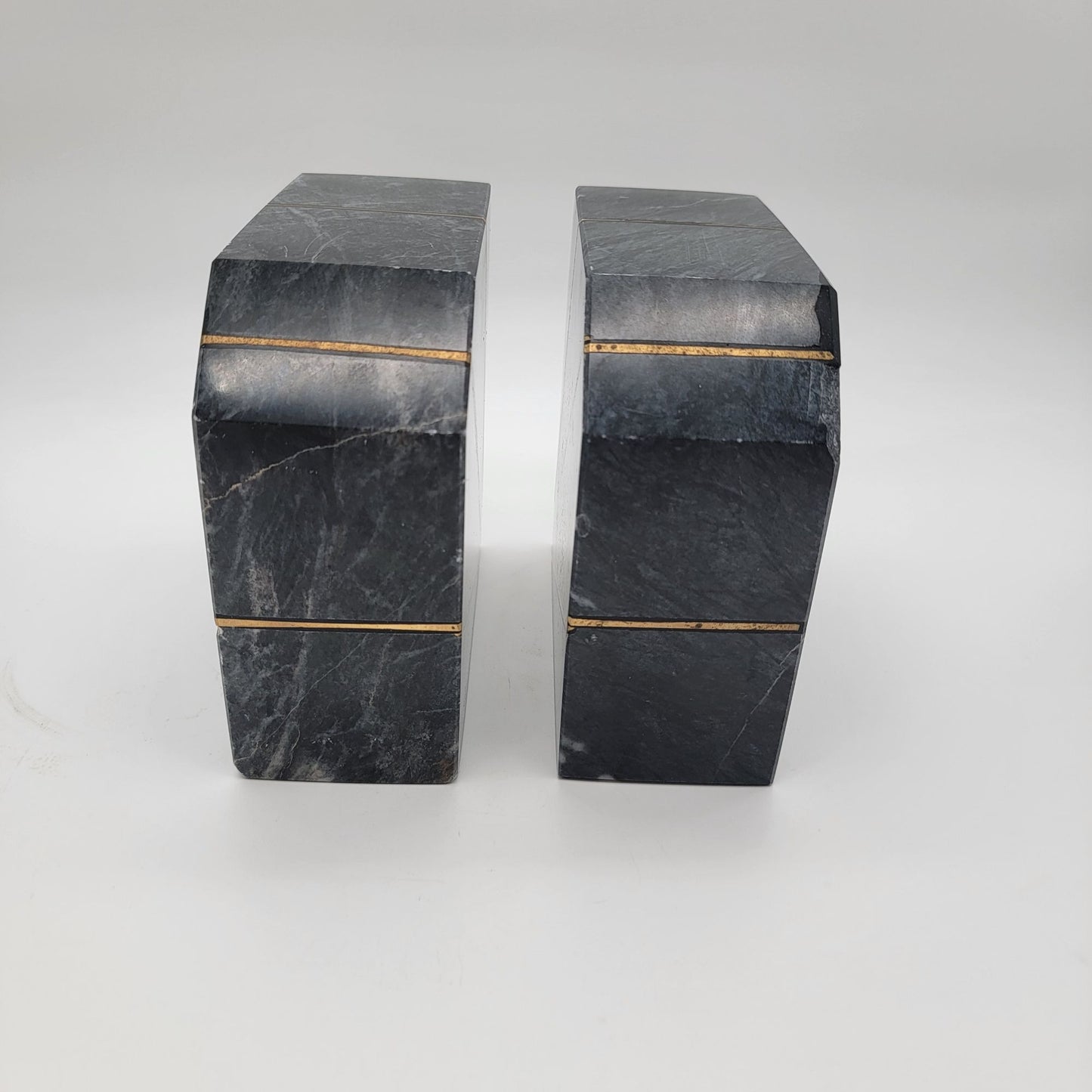 Art Deco Revival Karachi Black Marble Brass Inlay Bookends