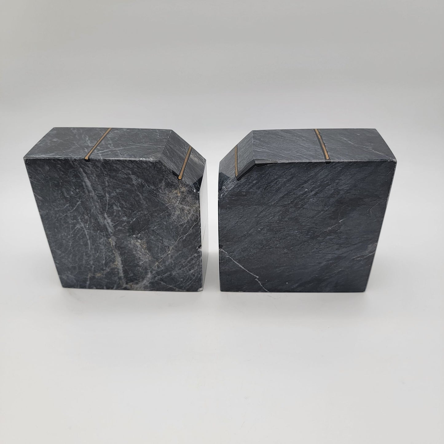 Art Deco Revival Karachi Black Marble Brass Inlay Bookends