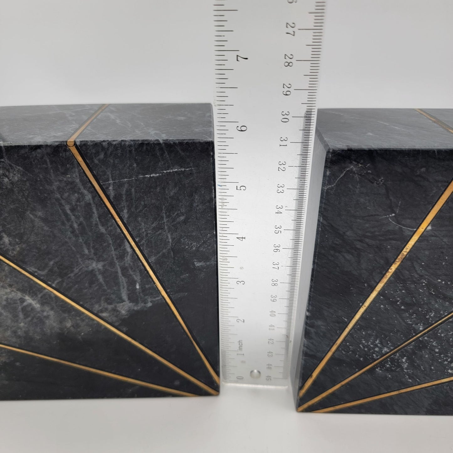 Art Deco Revival Karachi Black Marble Brass Inlay Bookends