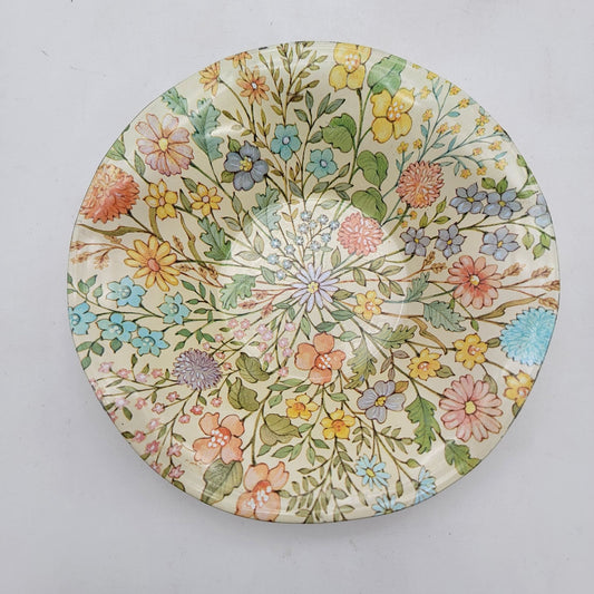 Vintage Enamel Floral Tin Bowl Multicolor Decorative Piece