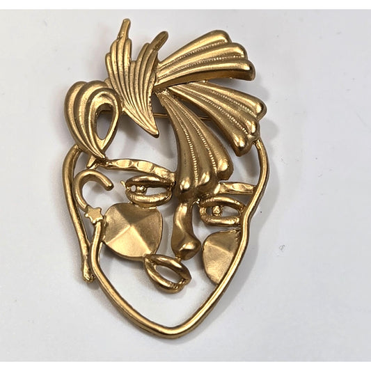 Vintage 1980's Open Work Lady Face Brooch