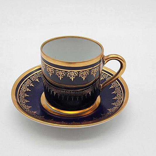 Vintage Limoges France Cobalt Blue & 24K Gold Demitasse Cup & Saucer Andre Prevot