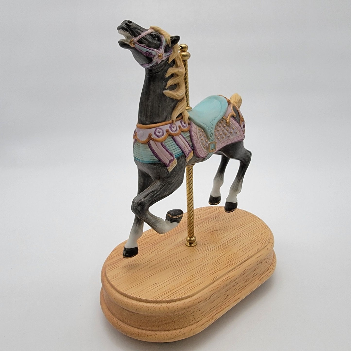 Vintage Porcelain Carousel Black Horse Music Box