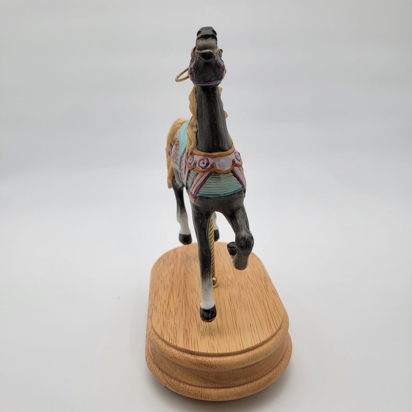 Vintage Porcelain Carousel Black Horse Music Box