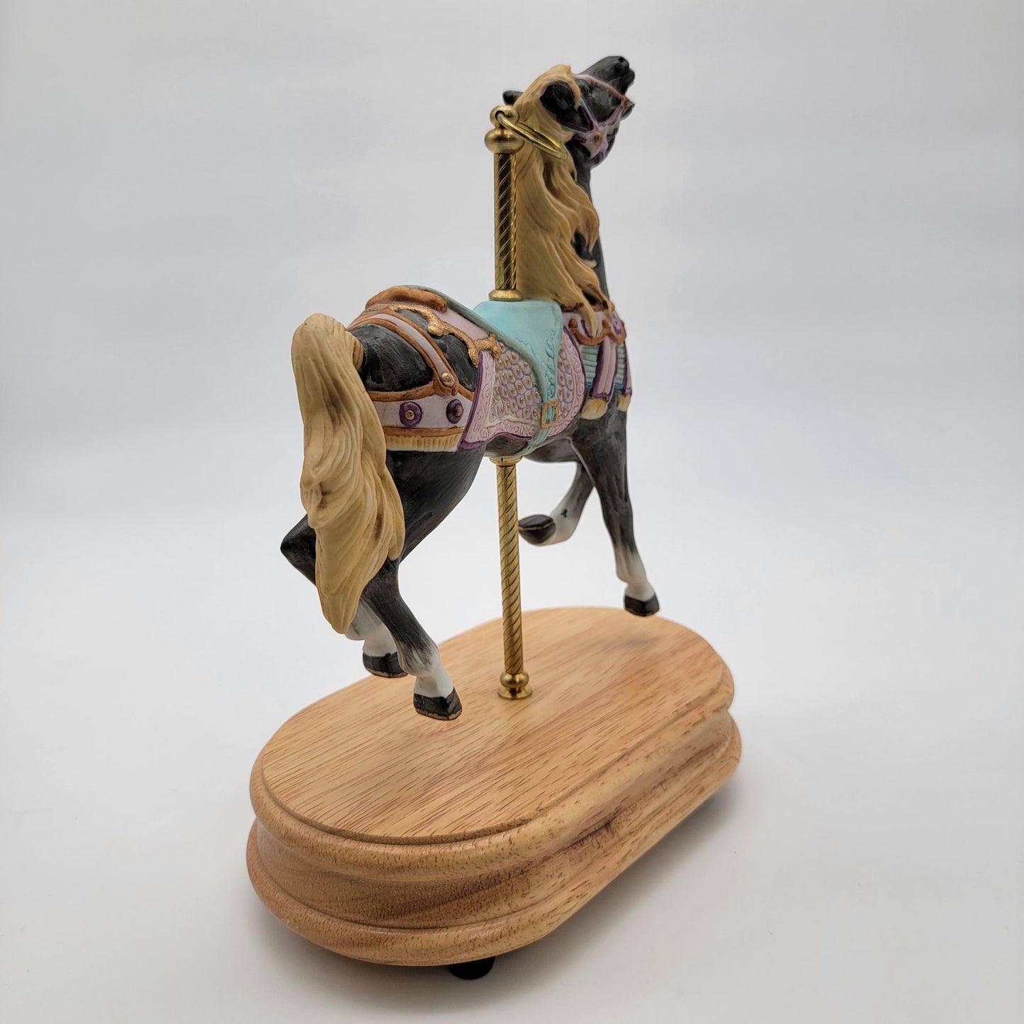 Vintage Porcelain Carousel Black Horse Music Box