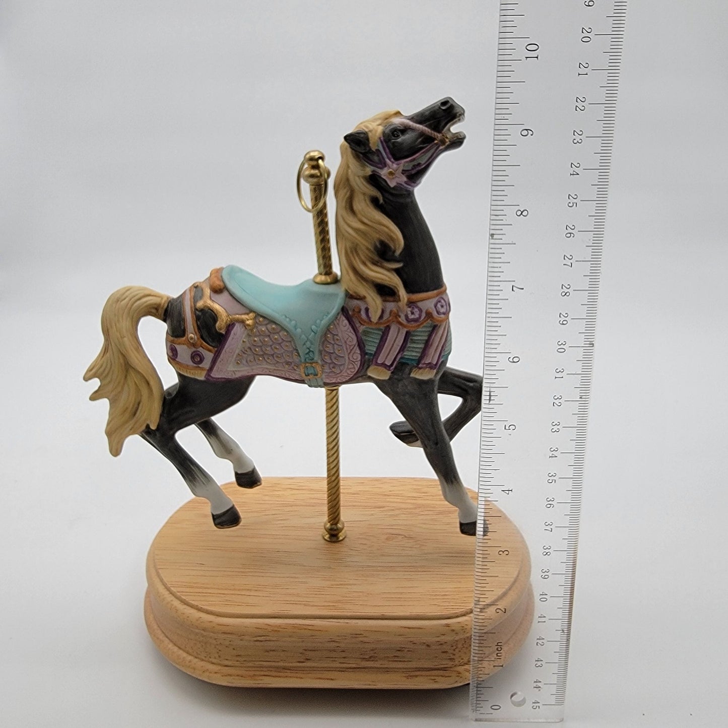 Vintage Porcelain Carousel Black Horse Music Box