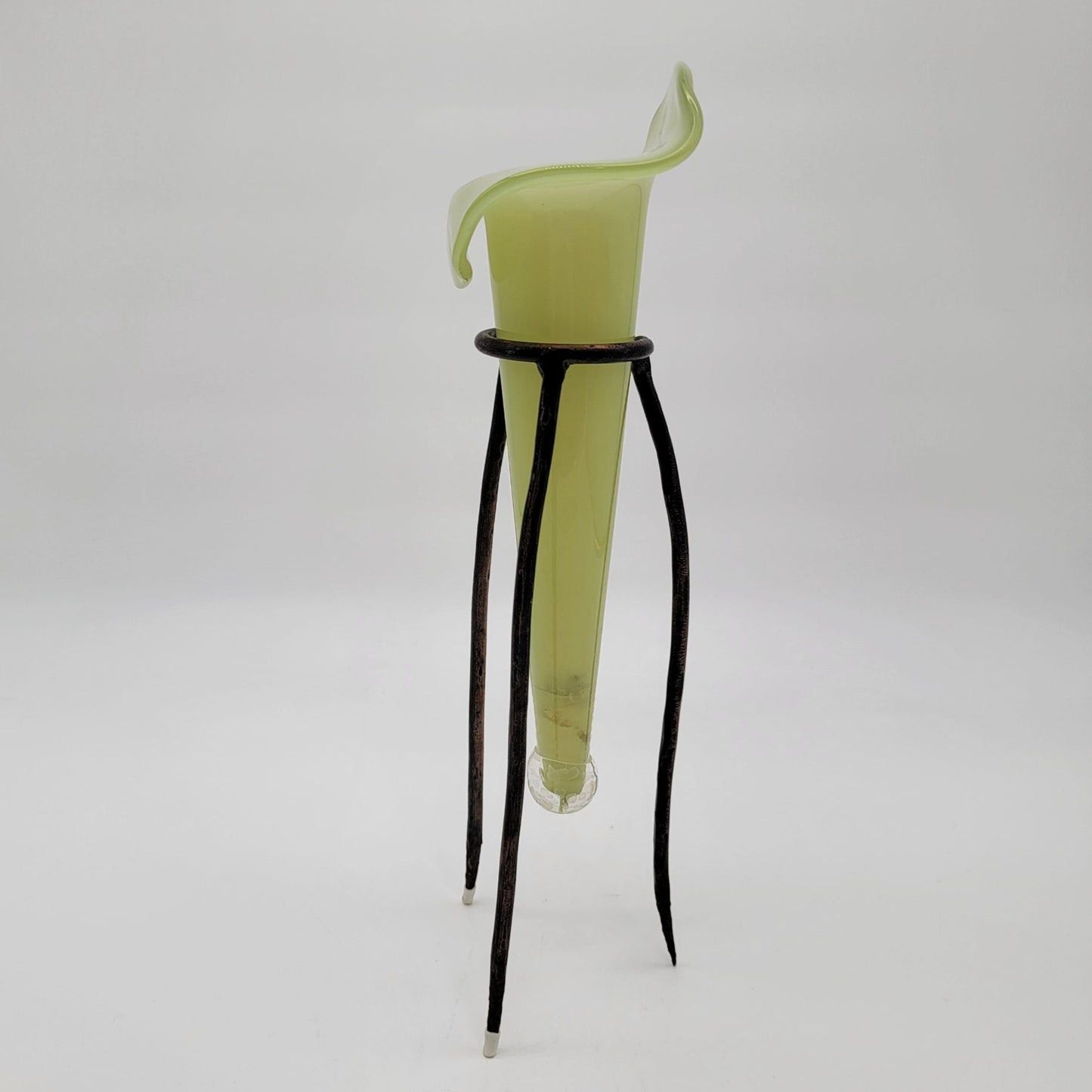 Vintage Jack In The Pulpit Art Glass Epergne With Wrought Iron Stand