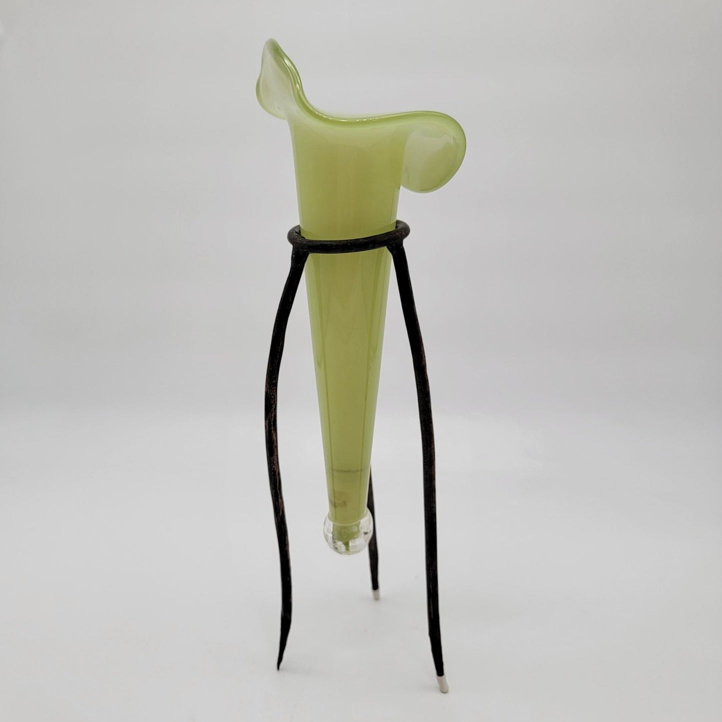 Vintage Jack In The Pulpit Art Glass Epergne With Wrought Iron Stand