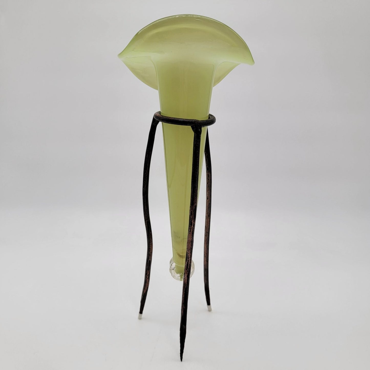 Vintage Jack In The Pulpit Art Glass Epergne With Wrought Iron Stand