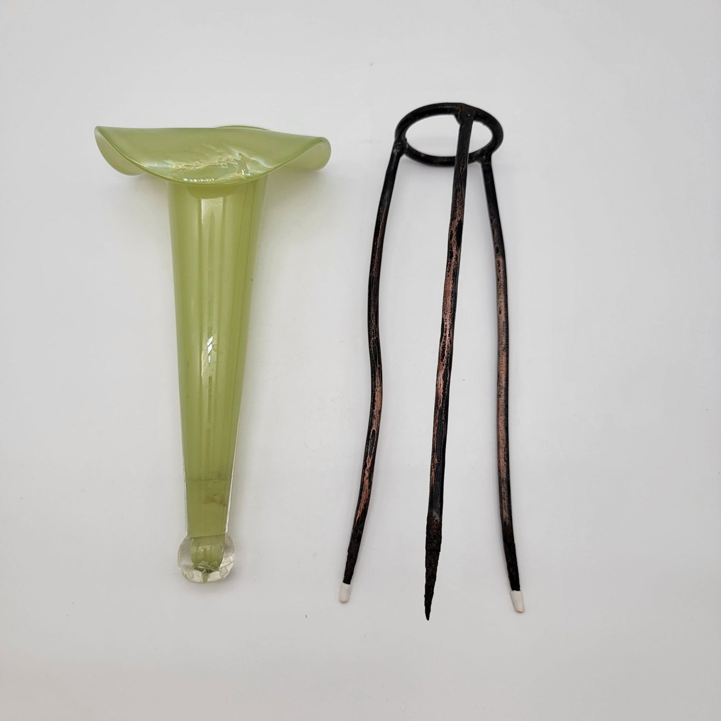 Vintage Jack In The Pulpit Art Glass Epergne With Wrought Iron Stand