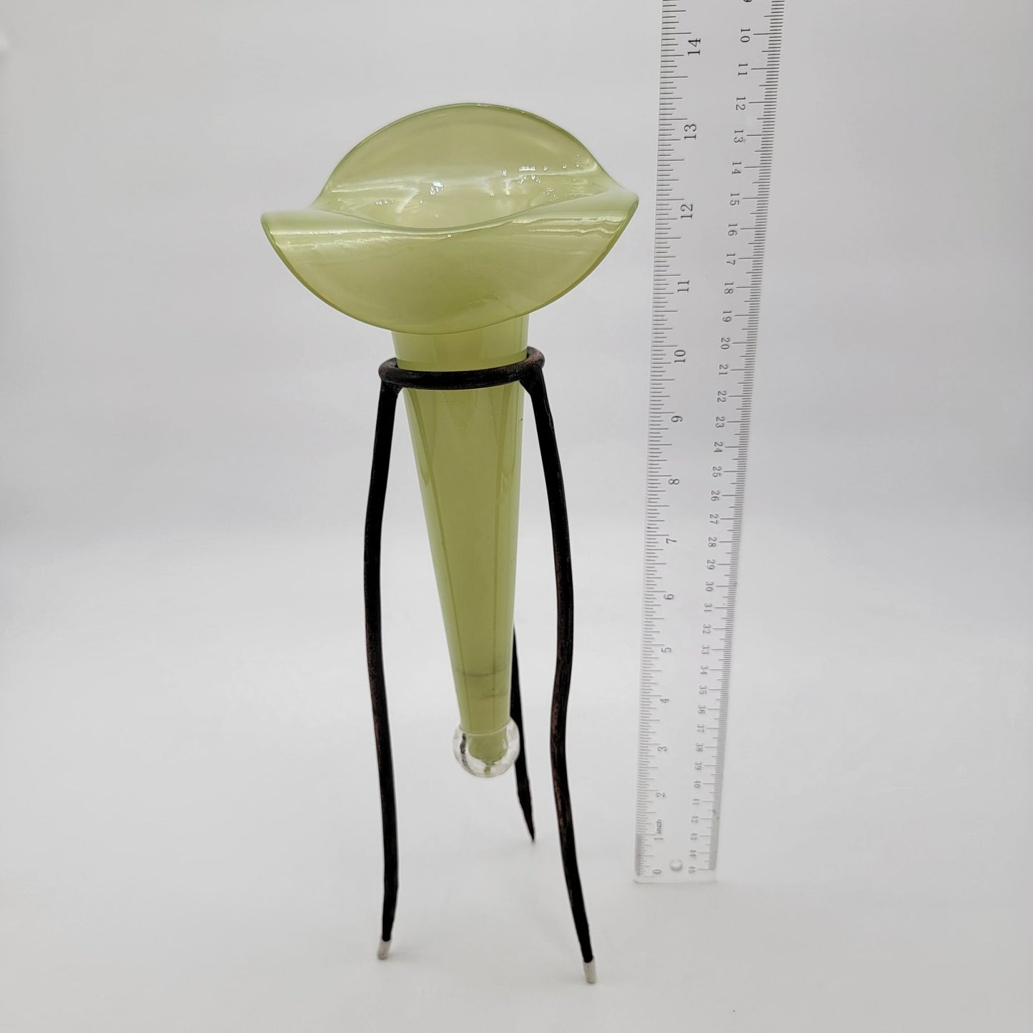 Vintage Jack In The Pulpit Art Glass Epergne With Wrought Iron Stand