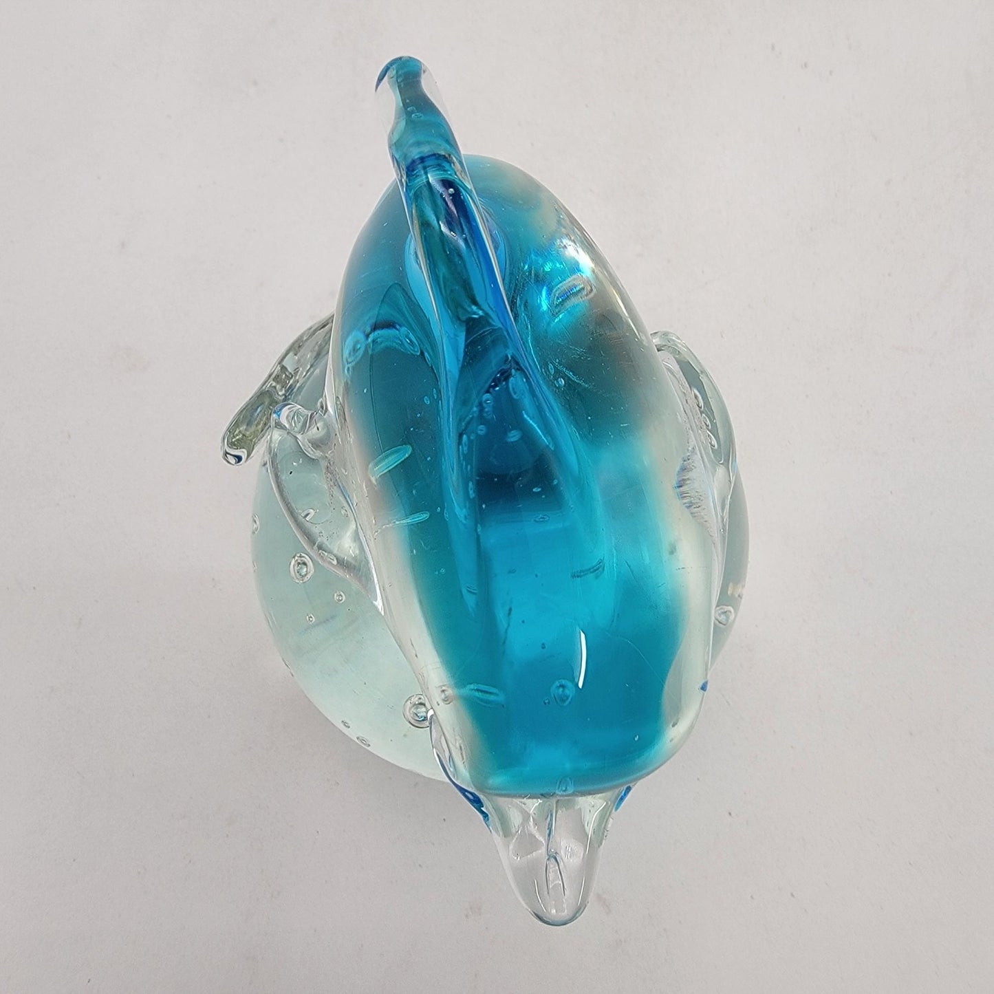 Art Glass Dolphin On Sphere Paperweight With Controlled Bubbles