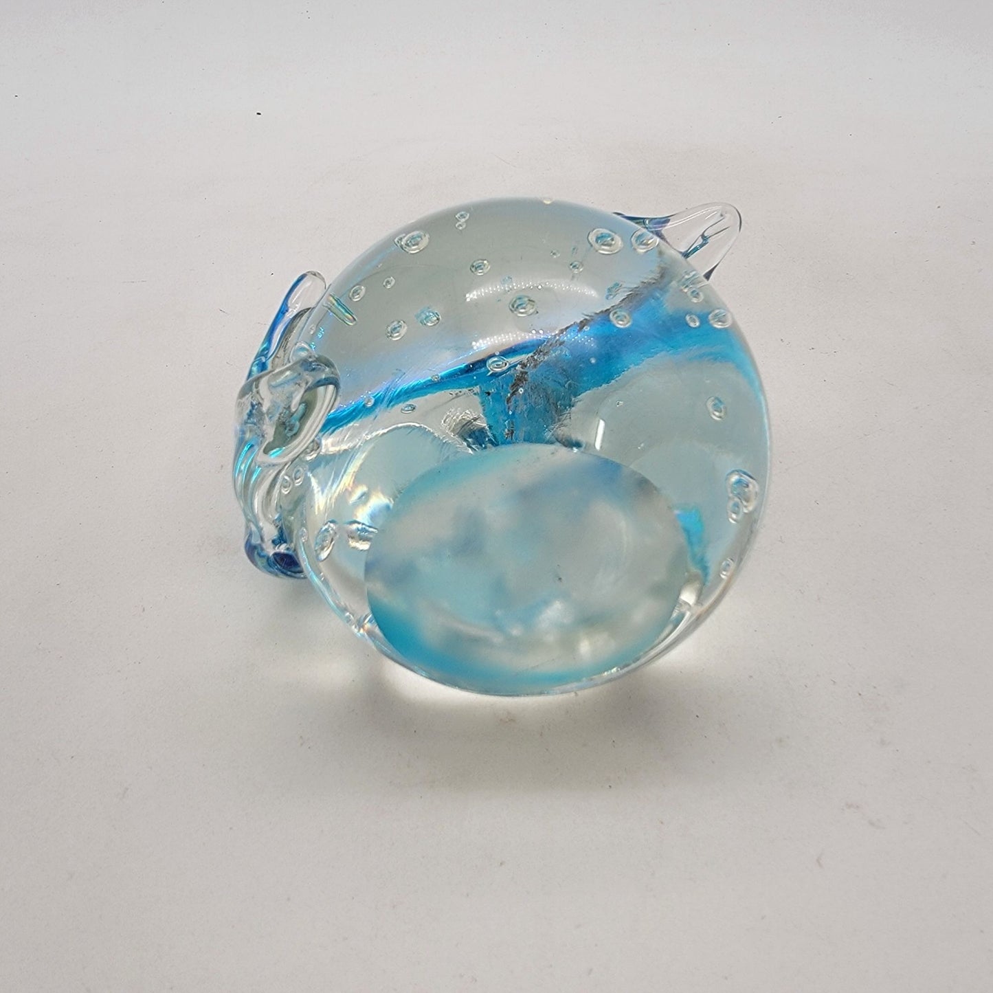 Art Glass Dolphin On Sphere Paperweight With Controlled Bubbles