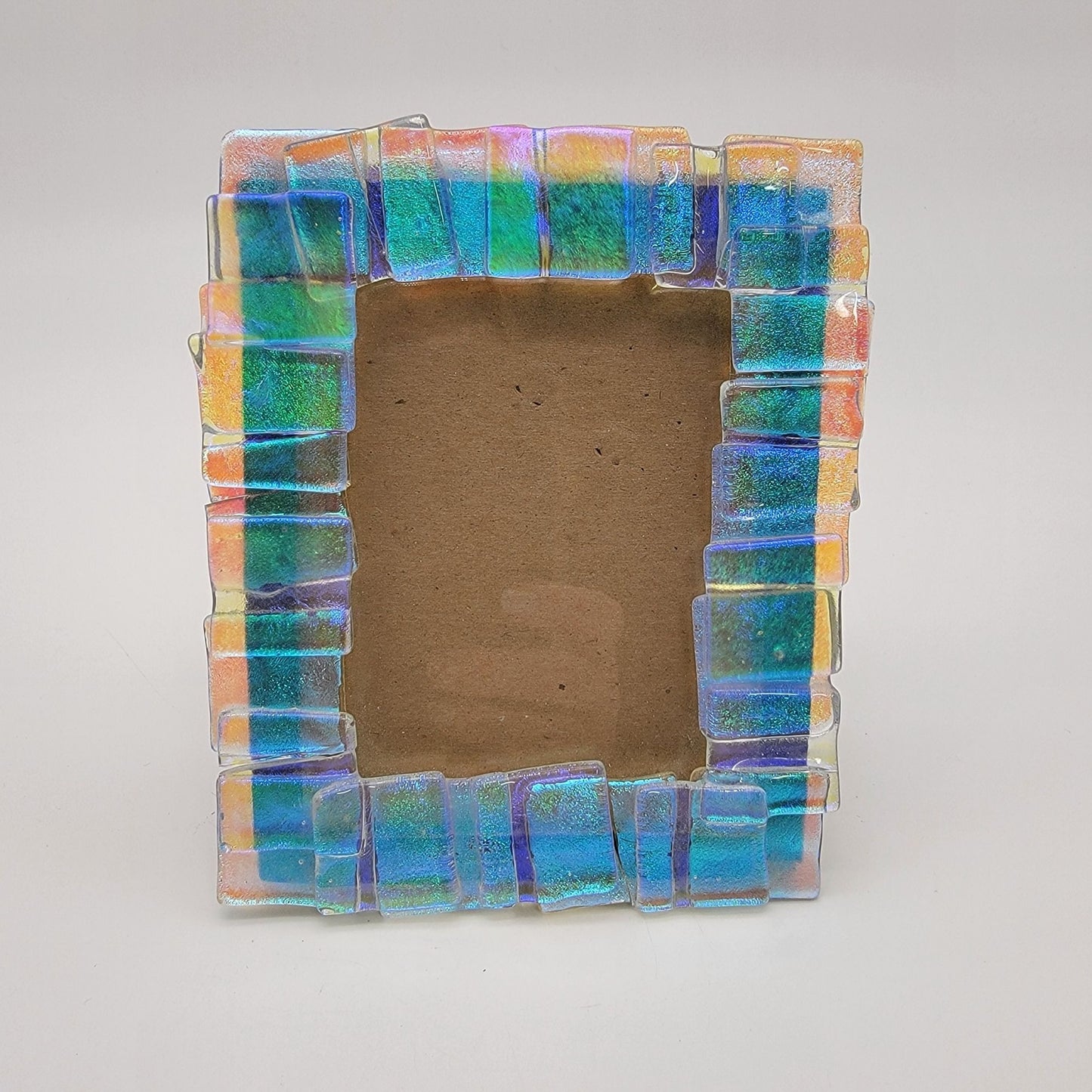 Blue Dichroic Fused Glass Picture Frame