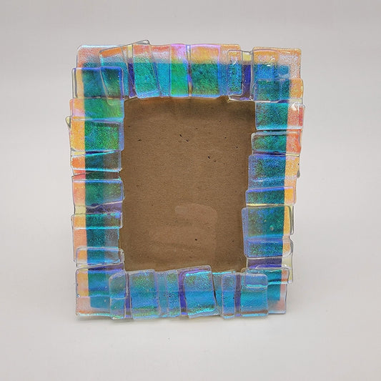 Blue Dichroic Fused Glass Picture Frame