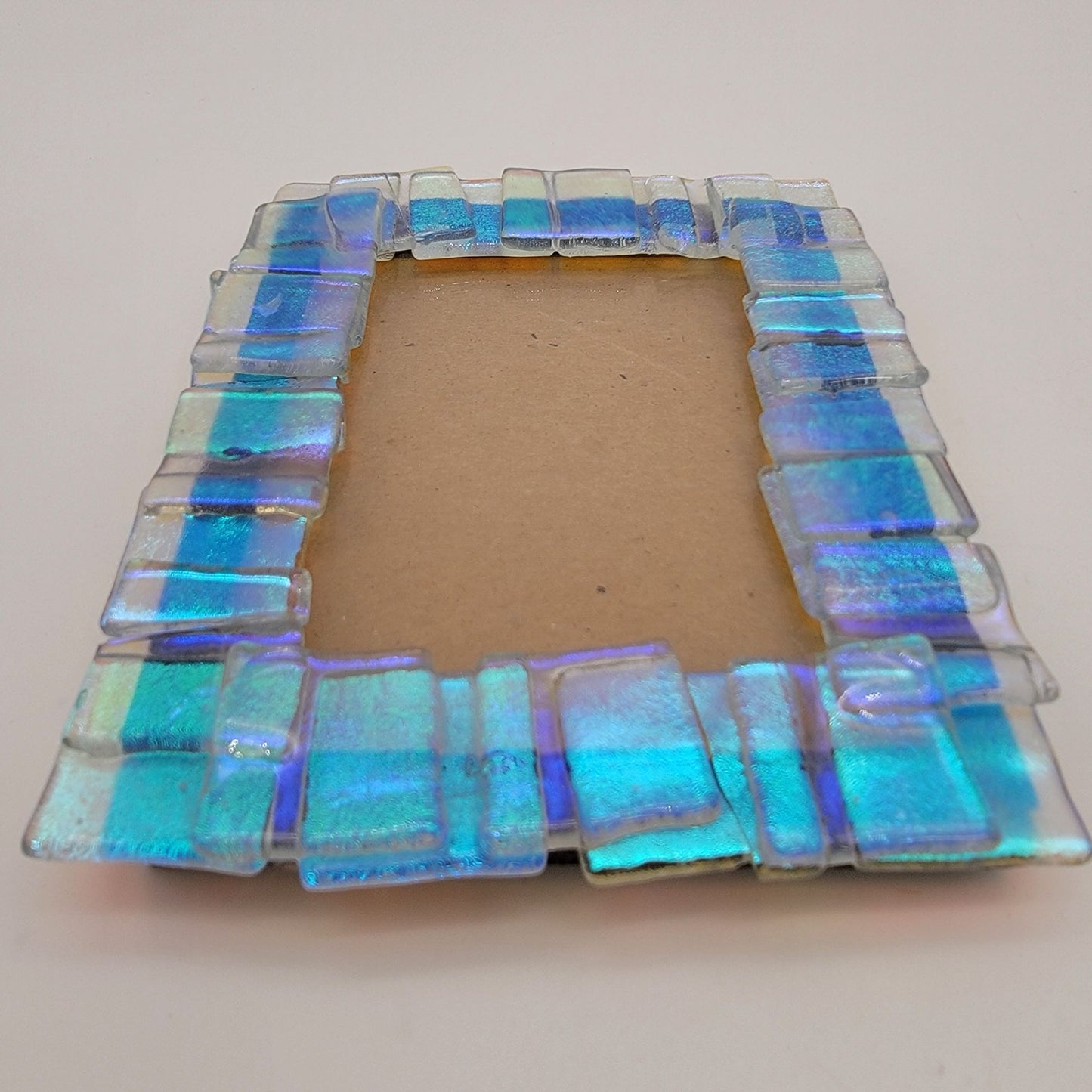 Blue Dichroic Fused Glass Picture Frame