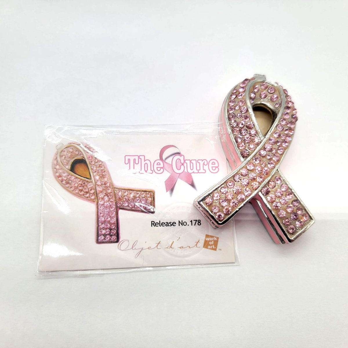 Objet D'Art The Cure Breast Cancer Awareness Trinket Box Artform No. 178 Pink Ribbon
